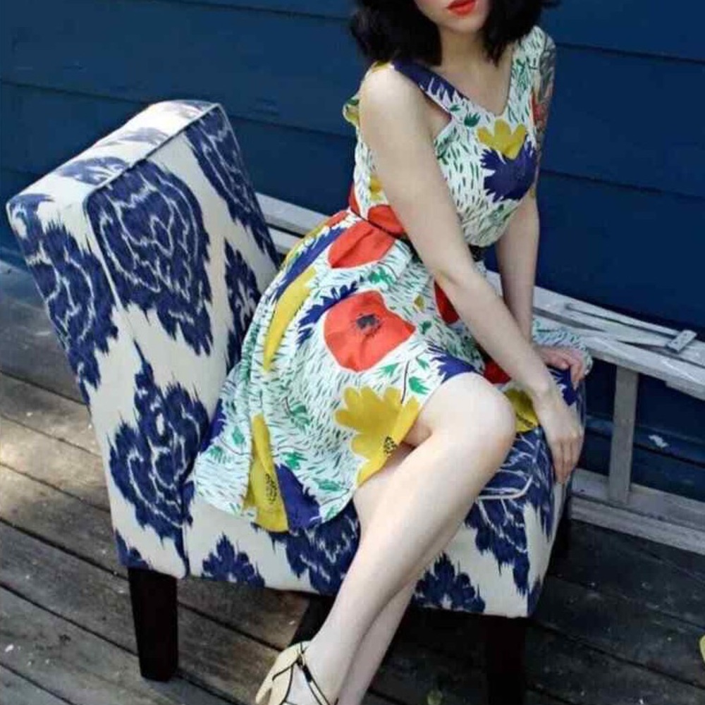 Anthropologie Girls from Savoy 100% Silk Primary Blooms Dress